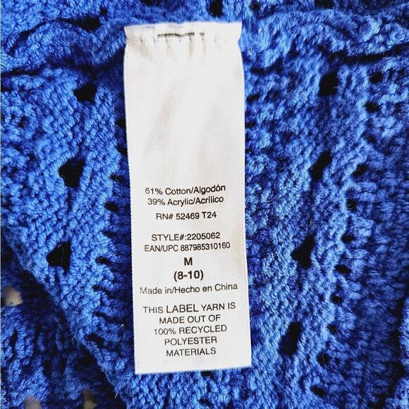 Scoop NYC Blue Pink Striped Crochet Knit Open Knit Midi Dress in Surf the Web M - Picture 10 of 10